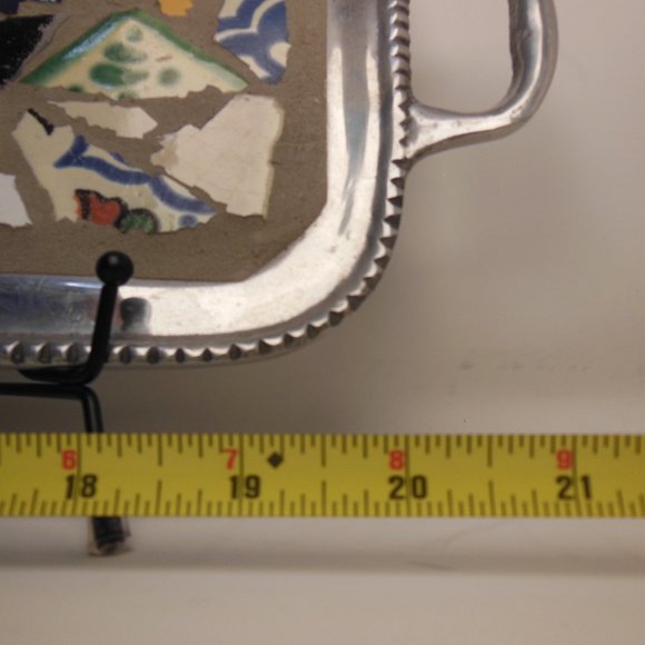 Serving tray, metal tray with tile mosaic water melon mosaic tray, 24 in. X 7 in - Picture 5 of 12